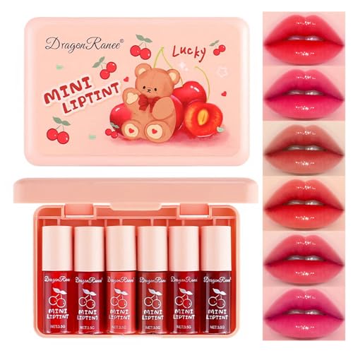 6 Colors Lip Tint Stain Korean Lip Gloss Set, Plumping Lip Tint Mini Liquid Lipstick, Multi-Use Cheek and Lip Tint, Long lasting Waterproof, Non-Stick Cup, Lip Tint Makeup