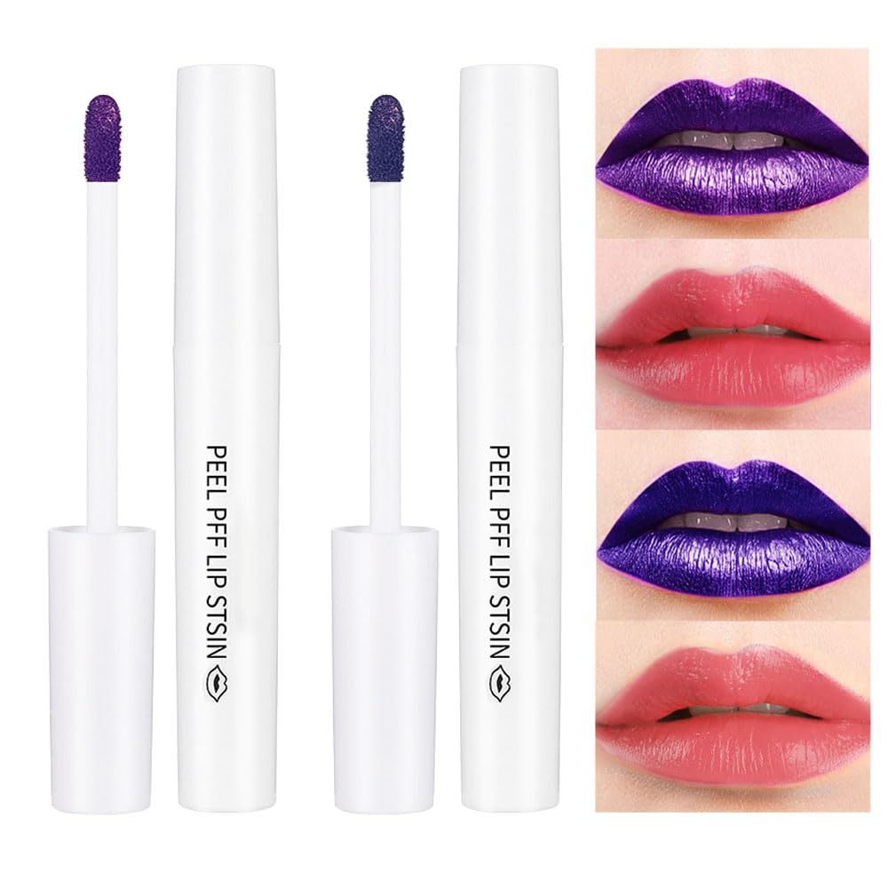 CAKAILA 2Pcs Lip Stain Peel Off Kit,Matte Tattoo Magic Lip Stain Tint Long Lasting Lip Gloss Sets Peel Off Colored Sexy Colors,Nonstick Cup Tear-off Peel Off Tattoo Lipsticks Makeup for Women Girls
