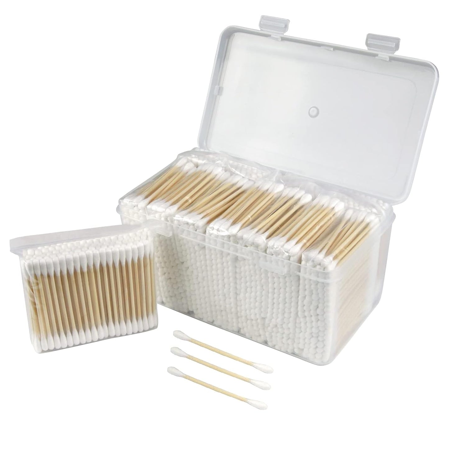 Bamboo Cotton Swabs 1000 Count - Garrelett Natural Organic Cotton Buds For Ear - Ear Sticks with A Storage Box Included - Strong 100% Pure Cotton Stick for Makeup, Daily Cleaning, Pet