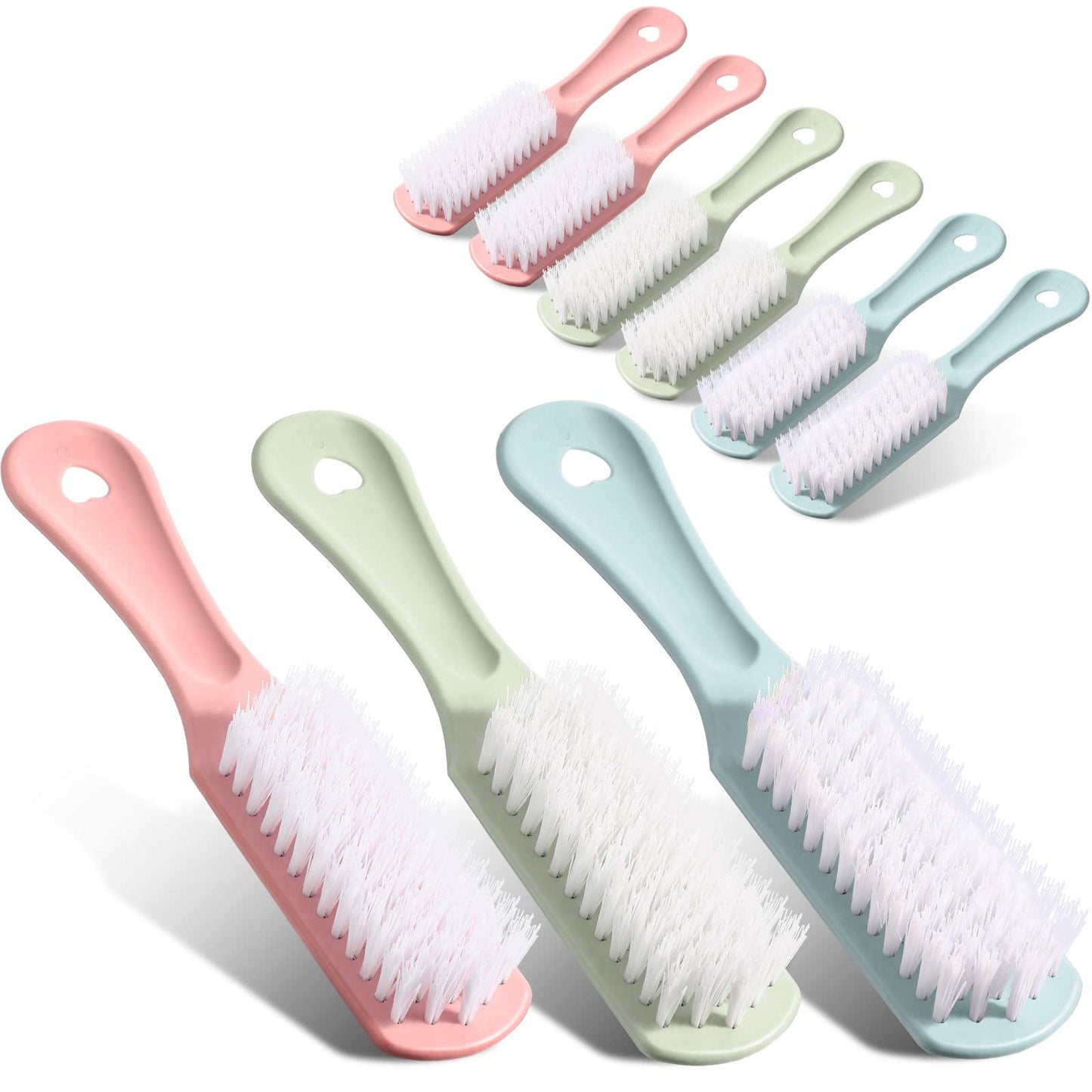 9 Pieces Handle Grip Nail Brush for Cleaning, Hand Fingernail Cleaner Brush Manicure Tools Scrub Cleaning Brushes Kit for Toes and Nails Men Women (Green, Pink, Blue)