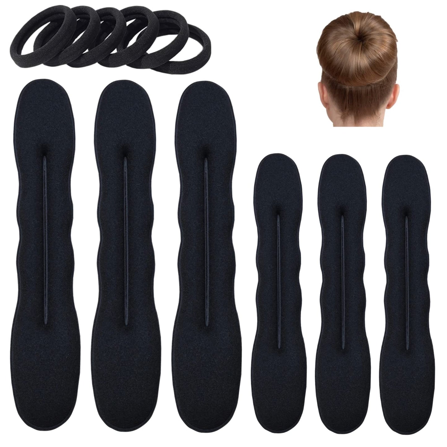 6 Pack Hair Bun Maker for Hair Donut Bun Maker, Easy Magic Snap Roll Sponge Bun Donut Hair Maker for Women With Hair Ties - Black