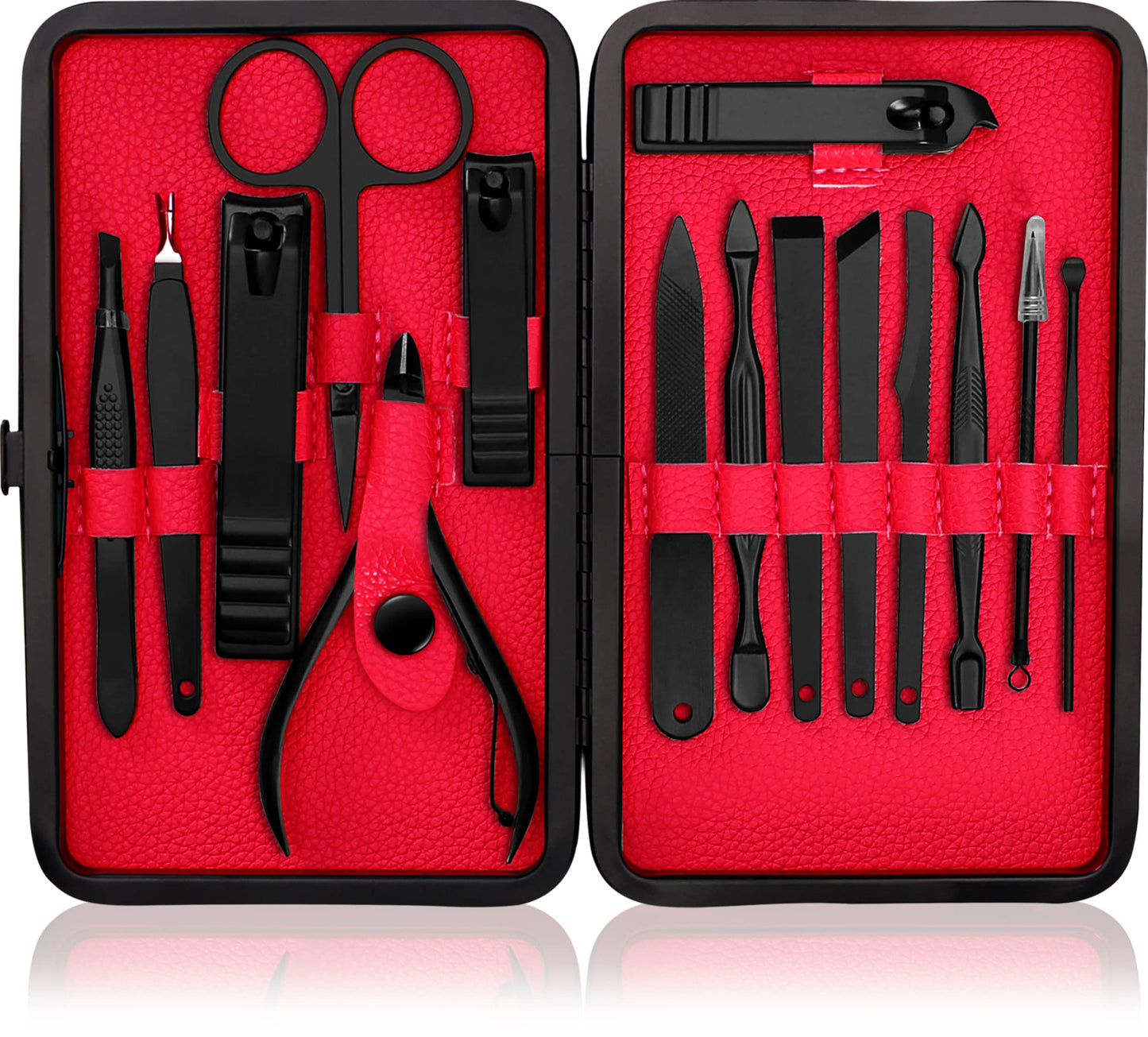 Utopia Care 15 Pieces Manicure Set - Stainless Steel Manicure Nail Clippers Pedicure Kit - Professional Grooming Kits, Nail Care Tools with Luxurious Travel Case (Red)