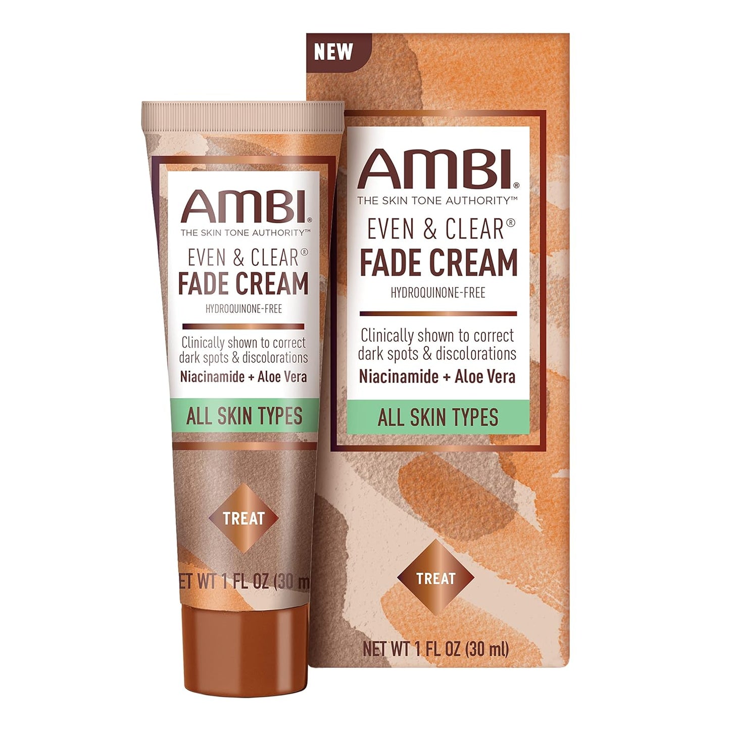 Ambi Even & Clear Fade Cream, Hydroquinone-free, Hyperpigmentation Treatment, Dark Spot Corrector, Results In As Little As 4 Weeks, Niacinamide, Aloe Vera, Vitamin C, 1 Fl Oz