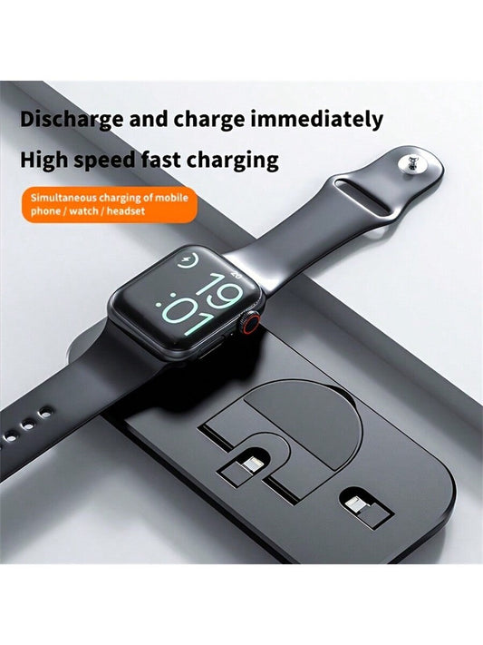 Black/White Abs Material 3-In-1 Wireless Charger With Foldable Multi-Function Charging Base, Quick Charge