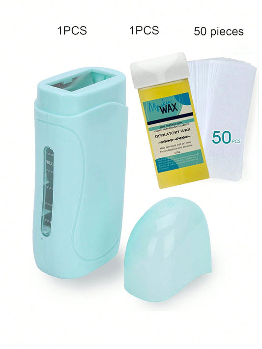 Roll On Wax, Wax Roller Kit For Hair Removal, Honey Roller Waxing Kit Include 1 Honey Soft Wax Cartridge & 50 Non-Woven Wax Strips, Portable Pink Wax Heater Machine For Women & Men, Waxing Roller Kit Depilatory Wax For Sensitive Skin
