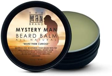 The Man Brand Beard Balm for Men - Natural Beeswax Based Conditioning Balm for Beard Care - Scented Beard Balm for Styling in a Round Screw Top Tin (Mystery Man, 1 oz / 30 ml)