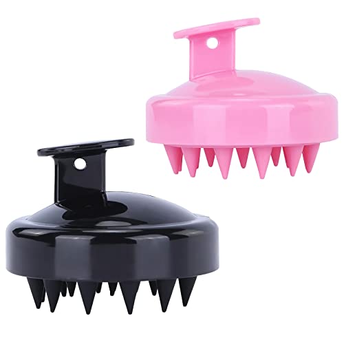YQBOOM Hair Scalp Massager 2Pcs Scalp Scrubber Soft Silicone Bristles for Hair Growth Hair Shampoo Brush for Women Men Black+Pink
