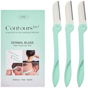 Contours Rx Derma Blades - Facial Razor & Dermaplaning Tool for Peach Fuzz, Bikini Line, Eyebrows, Arms and Neck - Portable Stainless Steel Face Razors with Foldable Handle (3pk)