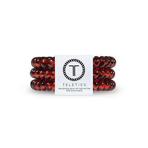 TELETIES - Spiral Hair Coils - Ponytail Holder Hair Ties for Women - Phone Cord Hair Ties - Strong Grip, No Rip, Water Resistant, No Crease Hair Tie Coils - 3 pack (Small, Tortoise)