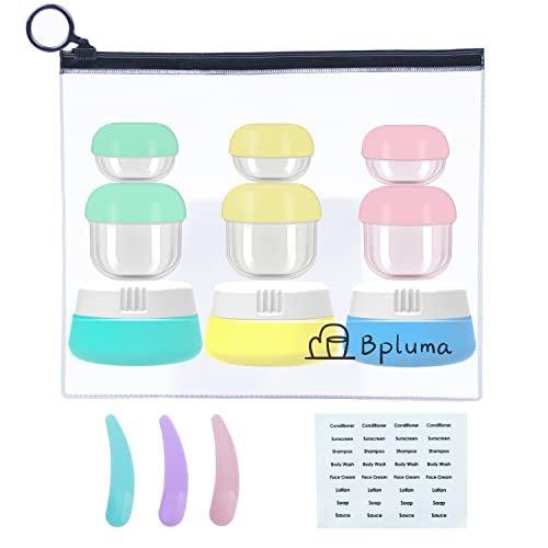 Bpluma 14 Pack Leak Proof Travel Containers for Toiletries, BPA-free Silicone and PP Cream Jars, Travel Size Containers with Sealed Lids for Face Hand Body Cream