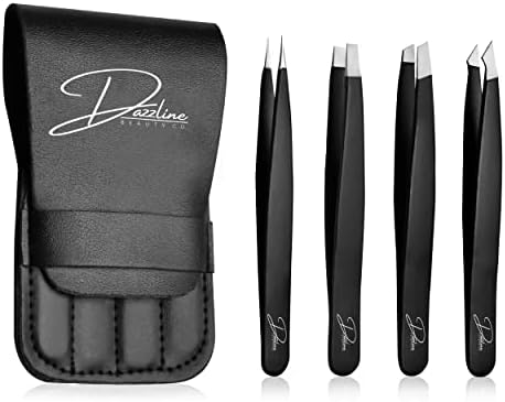 DAZZLINE BEAUTY CO Premium 4PC Tweezers Set | Eyebrow Hair Removal Tweezers for Women | Facial Hair Remover Tweezer Eyebrow Kit | Tweezers Precision | Eyebrow Tweezers | Hair Tweezers| Tweezers Set