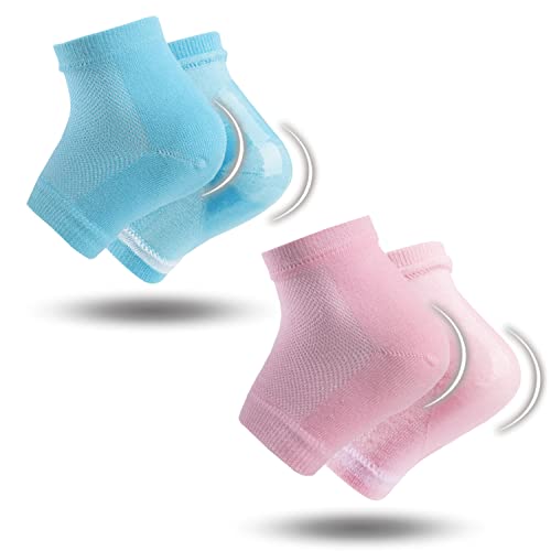 2 Pairs Moisturizing Gel Heel Socks- Dry Heels Treatment for Rough Feet, Heel Repair Cracked Feet, Moisture Foot Spa Aloe Socks Pedicure Foot Care for Women (Pink Cotton + Blue Cotton)