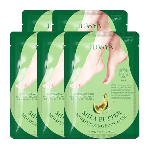 SULADEC Moisturizing Foot Mask with Shea Butter and Goat Milk, Hydrating Foot Masks for Dry Cracked Feet, Dry Skin Moisturizer for Soft and Smooth Touch Feet - Men Women - 5 Pairs