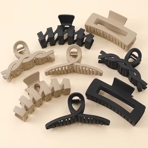 8 Pack Assortment Large Claw Clips Hair Clips for Women Thick Hair, Multi-Styles Matte Non-slip Hair Clips,Strong Hold Jaw Clip Neutral and Black