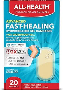 All Health Advanced Fast Healing Hydrocolloid Gel Bandages, Regular 20 ct | 2X Faster Healing for First Aid Blisters or Wound Care, 20 Count