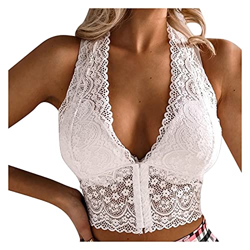 Aniywn Sexy Women Underwear Solid Color Lace Patchwork Vest Crop Wire Free Bra Tank Tops Blouse White