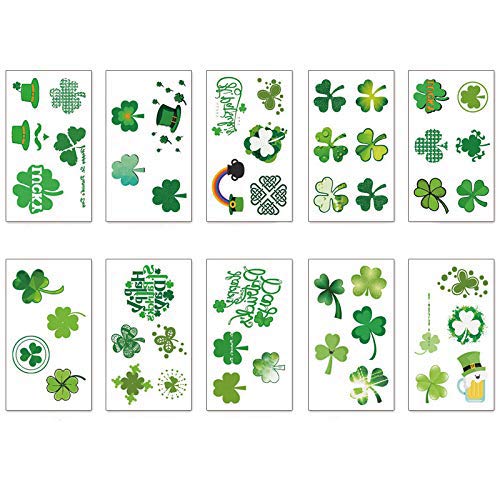 St. Patrick's Day Tattoos 120 pcs Temporary Shamrock Tattoos 20 Set for St. Paddy's day Irish Tattoo Sticker Clover Tattoos Parade Party Favors Decorations