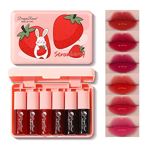 ZARICS 6 Colors Lip Tint Stain Set, Korean Lip Gloss Matte Velvet Lip Stain Plumping Mini Liquid Lipstick, Multi-use Lip and Cheek Tint, Non-Stick Cup, Long lasting Waterproof Lip Tint Makeup