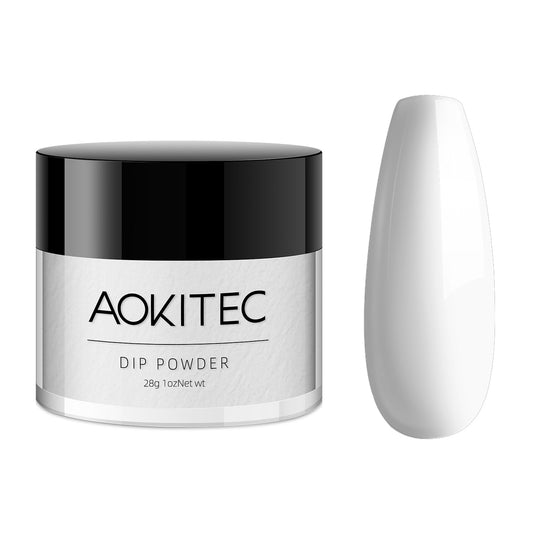 Aokitec Dip Powder Classic White Color, Nail Dipping Powder French Powder Pro Collection System Nail Art Starter Manicure Salon DIY at Home, Odor-Free&Long-Lasting, No Needed Nail Lamp Curing, 1 Oz