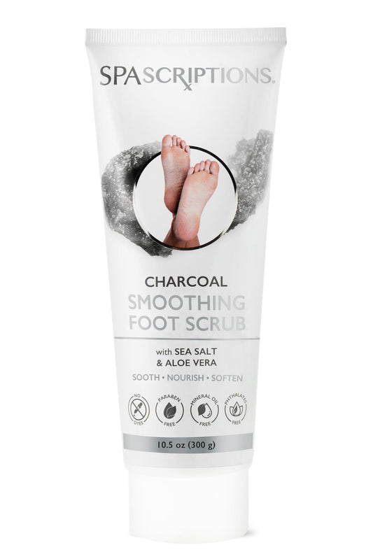 SpaScriptions Charcoal Smoothing Foot Scrub with Sea Salt & Aloe Vera, Exfoliating Wash for Dry, Cracked Feet and Heels, Dead Skin and Callus Remover for Soft and Renewed Feet, 10.5 oz
