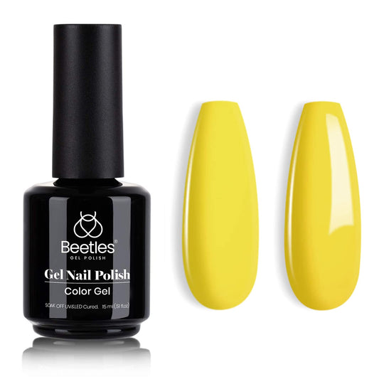 beetles Gel Polish, 15ml Canary Yellow Color Gel Polish Soak Off LED Nail Lamp Gel Polish Nail Art DIY Home Manicure Salon Gel 0.5OZ