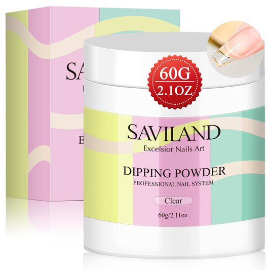 Saviland Clear Dip Powder - 2.1oz Dipping Powder Dip Nail Powder for French Nail Art Starter Manicure, Strengthen Nail, Easy for Nail Beginners to Use No Nail Lamp Needed, Best Gifts for Women