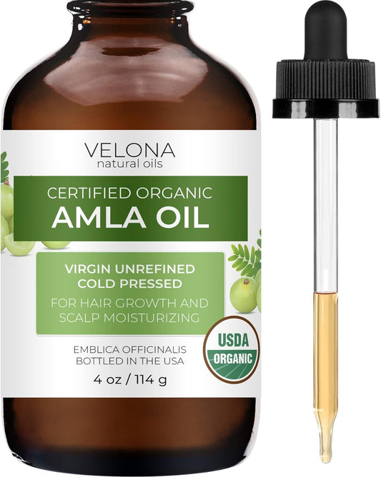 velona Amla Oil USDA Certified Organic - 4 oz (With Dropper) | 100% Pure and Natural Carrier Oil | Extra Virgin, Unrefined, Cold Pressed