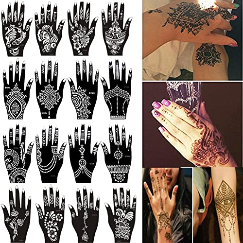 Xmasir 16 Sheets Indian Arabian Henna Tattoo Stencil Set Temporary Tattoo Temples Kit,Stencils for Henna New Designs