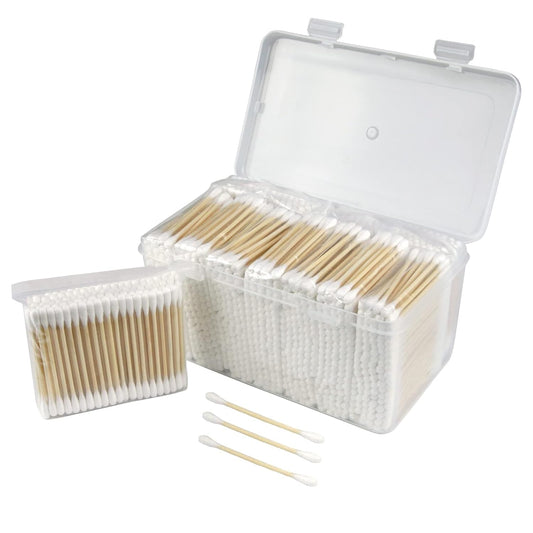 Bamboo Cotton Swabs 1000 Count - Garrelett Natural Organic Cotton Buds For Ear - Ear Sticks with A Storage Box Included - Strong 100% Pure Cotton Stick for Makeup, Daily Cleaning, Pet
