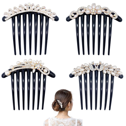 4 Pcs Pearls Hair Side Comb Womens Girls Rhinestones Flower Hair Combs Pins Hair Accessories Vintage Wedding Headpieces Hair Tools Hair Accessory Wedding Daily Gift for Women and Girls