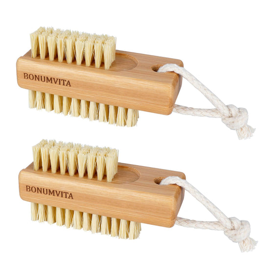 BONUMVITA Nail Brush Sets Double-Sided&No-Slip Hand Scrub Brush with Bristles of Sisal,2 PCS Bamboo Nail Brush for Cleaning Fingernails and Toes Beauty Nails Tools for Men and Women