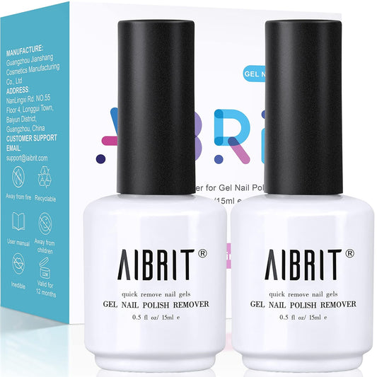 AIBRIT Gel Nail Polish Remover, 2 Pack Nail Gel Polish Remover Set, Removedor de Esmalte Gel, 0.5 fl oz./15ml