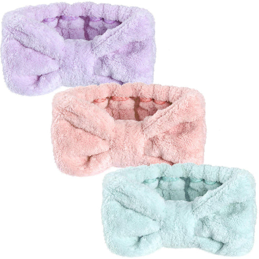 3 Pieces Hair Headband Headband to Wash Face for Women Makeup Spa Headband, Microfiber Bowtie Shower Headband for Women and Girls (Light Orange, Light Purple, Light Green)