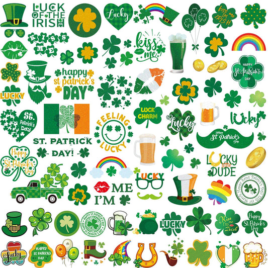 Zeecdatoo 23 Sheets Large Glitter St. Patrick's Day Tattoos Accessories, 100+ Pcs Glitter Lucky Clover Shamrock Temporary Tattoos, Glitter Body Jewelry Irish Parade Party Favors Decorations