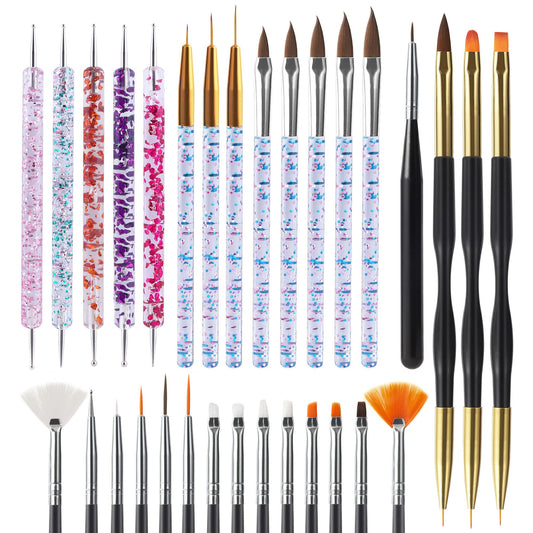 Artdone 31pcs Nail Art Brushes,Nail Art Tool Set,Nail Dotting Tools,Nail Dust Brush,Striping Nail Art Brushes for Long Lines,Nail Drawing Pen For Nail Design.…