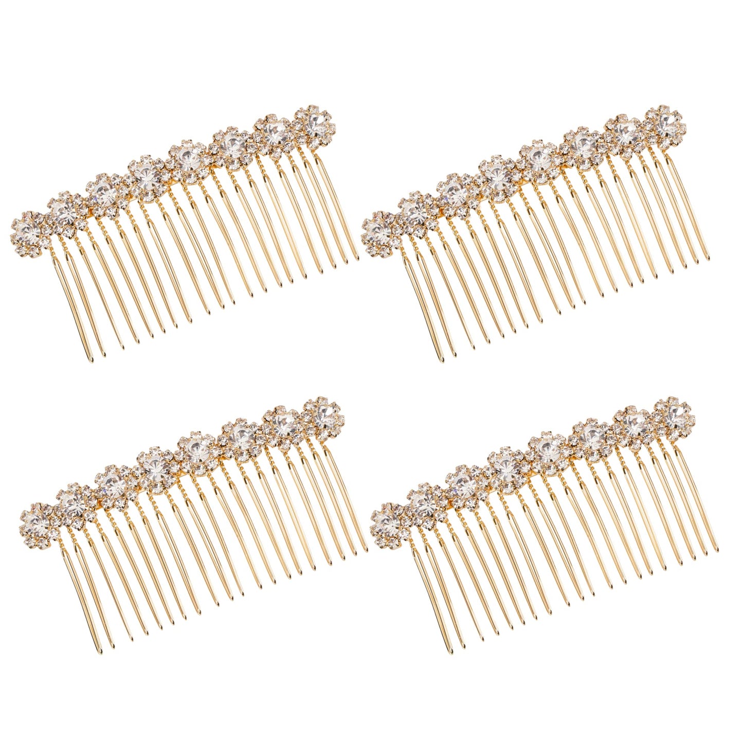 WBCBEC 4 Pack High-grade Alloy Diamond Rhinestone Flower Hair Side Combs Wedding Bridal Jewelry Hair Clips for Women(Gold)