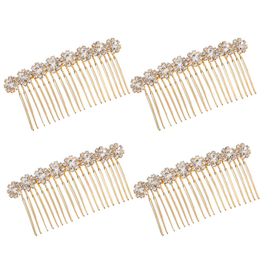 WBCBEC 4 Pack High-grade Alloy Diamond Rhinestone Flower Hair Side Combs Wedding Bridal Jewelry Hair Clips for Women(Gold)