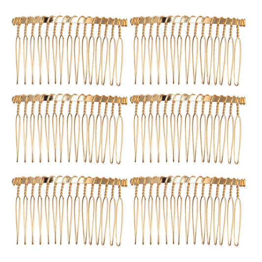 Senkary 10 Pieces Metal Hair Combs Clip Wire Hair Combs Wedding Veil Combs (15 Teeth, Gold)
